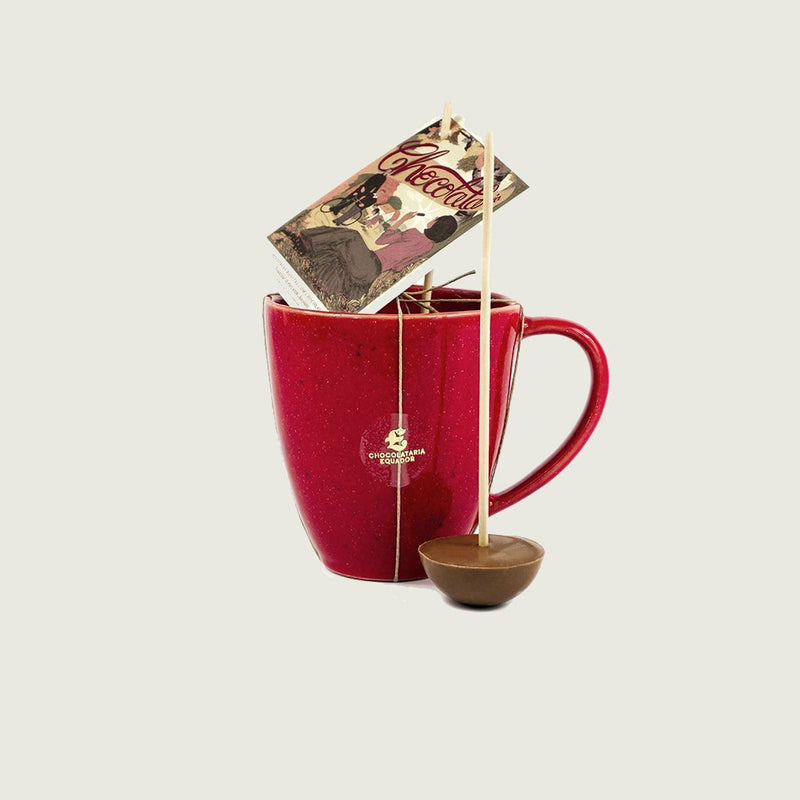 Red mug with Dark Chocolate Petit Bâton
